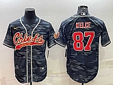 Men's Kansas City Chiefs Blank #87 Travis Kelce Grey Navy Camo With Patch Cool Base Stitched Baseball Jersey,baseball caps,new era cap wholesale,wholesale hats