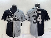 Men's Las Vegas Raiders #34 Bo Jackson Black Grey Split With Patch Cool Base Stitched Baseball Jersey,baseball caps,new era cap wholesale,wholesale hats