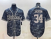 Men's Las Vegas Raiders #34 Bo Jackson Grey Camo With Patch Cool Base Stitched Baseball Jersey,baseball caps,new era cap wholesale,wholesale hats