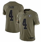 Men's Las Vegas Raiders #4 Derek Carr 2022 Olive Salute To Service Limited Stitched Jersey,baseball caps,new era cap wholesale,wholesale hats