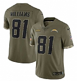 Men's Los Angeles Chargers #81 Mike Williams 2022 Olive Salute To Service Limited Stitched Jersey,baseball caps,new era cap wholesale,wholesale hats