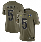Men's Los Angeles Rams #5 Jalen Ramsey 2022 Olive Salute To Service Limited Stitched Jersey,baseball caps,new era cap wholesale,wholesale hats