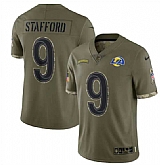 Men's Los Angeles Rams #9 Matthew Stafford 2022 Olive Salute To Service Limited Stitched Jersey,baseball caps,new era cap wholesale,wholesale hats