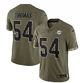 Men's Miami Dolphins #54 Zach Thomas 2022 Olive Salute To Service Limited Stitched Jersey,baseball caps,new era cap wholesale,wholesale hats