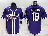 Men's Minnesota Vikings #18 Justin Jefferson Purple With Patch Cool Base Stitched Baseball Jersey,baseball caps,new era cap wholesale,wholesale hats
