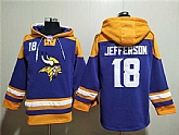 Men's Minnesota Vikings #18 Justin Jefferson Purple Yellow Ageless Must-Have Lace-Up Pullover Hoodie,baseball caps,new era cap wholesale,wholesale hats