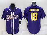 Men's Minnesota Vikings #18 Justin Jefferson Purple Yellow With Patch Cool Base Stitched Baseball Jersey,baseball caps,new era cap wholesale,wholesale hats