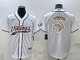 Men's Minnesota Vikings White Team Big Logo With Patch Cool Base Stitched Baseball Jersey,baseball caps,new era cap wholesale,wholesale hats