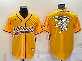 Men's Minnesota Vikings Yellow Team Big Logo With Patch Cool Base Stitched Baseball Jersey,baseball caps,new era cap wholesale,wholesale hats