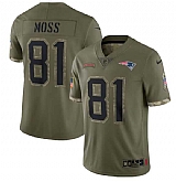 Men's New England Patriots #81 Randy Moss 2022 Olive Salute To Service Limited Stitched Jersey,baseball caps,new era cap wholesale,wholesale hats
