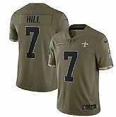 Men's New Orleans Saints #7 Taysom Hill 2022 Olive Salute To Service Limited Stitched Jersey,baseball caps,new era cap wholesale,wholesale hats