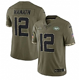 Men's New York Jets #12 Joe Namath 2022 Olive Salute To Service Limited Stitched Jersey,baseball caps,new era cap wholesale,wholesale hats