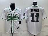 Men's Philadelphia Eagles #11 A. J. Brown White With Patch Cool Base Stitched Baseball Jersey,baseball caps,new era cap wholesale,wholesale hats