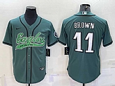 Men's Philadelphia Eagles #11 AJ Brown Green With Patch Cool Base Stitched Baseball Jersey,baseball caps,new era cap wholesale,wholesale hats