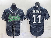 Men's Philadelphia Eagles #11 AJ Brown Grey Camo With Patch Cool Base Stitched Baseball Jersey,baseball caps,new era cap wholesale,wholesale hats