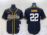 Men's Pittsburgh Steelers #22 Najee Harris Black With Patch Cool Base Stitched Baseball Jersey,baseball caps,new era cap wholesale,wholesale hats