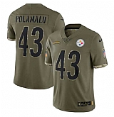 Men's Pittsburgh Steelers #43 Troy Polamalu 2022 Olive Salute To Service Limited Stitched Jersey,baseball caps,new era cap wholesale,wholesale hats