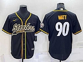 Men's Pittsburgh Steelers #90 T.J. Watt Black With Patch Cool Base Stitched Baseball Jersey,baseball caps,new era cap wholesale,wholesale hats