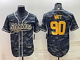Men's Pittsburgh Steelers #90 TJ Watt Grey Navy Camo With Patch Cool Base Stitched Baseball Jersey,baseball caps,new era cap wholesale,wholesale hats
