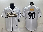Men's Pittsburgh Steelers #90 TJ Watt White With Patch Cool Base Stitched Baseball Jersey,baseball caps,new era cap wholesale,wholesale hats