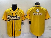 Men's Pittsburgh Steelers Gold Team Big Logo With Patch Cool Base Stitched Baseball Jersey,baseball caps,new era cap wholesale,wholesale hats