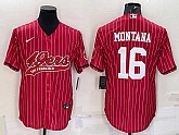 Men's San Francisco 49ers #16 Joe Montana Red Pinstripe With Patch Cool Base Stitched Baseball Jersey,baseball caps,new era cap wholesale,wholesale hats