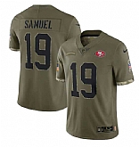 Men's San Francisco 49ers #19 Deebo Samuel 2022 Olive Salute To Service Limited Stitched Jersey,baseball caps,new era cap wholesale,wholesale hats
