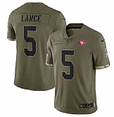 Men's San Francisco 49ers #5 Trey Lance 2022 Olive Salute To Service Limited Stitched Jersey,baseball caps,new era cap wholesale,wholesale hats