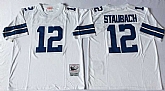 Cowboys 12 Roger Staubach White M&N Throwback Jersey,baseball caps,new era cap wholesale,wholesale hats