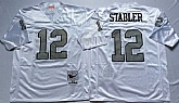 Raiders 12 Ken Stabler White Silver M&N Throwback Jersey,baseball caps,new era cap wholesale,wholesale hats