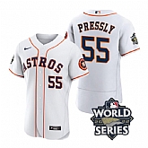 Astros 55 Ryan Pressly White Nike 2022 World Series Flexbase Jersey,baseball caps,new era cap wholesale,wholesale hats