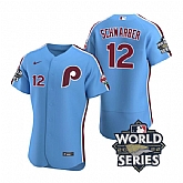 Phillies 12 Kyle Schwarber Blue Nike 2022 World Series Flexbase Jersey,baseball caps,new era cap wholesale,wholesale hats