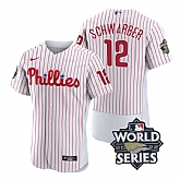 Phillies 12 Kyle Schwarber White Nike 2022 World Series Flexbase Jersey,baseball caps,new era cap wholesale,wholesale hats