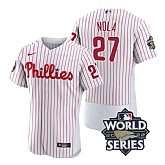 Phillies 27 Aaron Nola White Nike 2022 World Series Flexbase Jersey,baseball caps,new era cap wholesale,wholesale hats