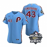 Phillies 43 Noah Syndergaard Blue Nike 2022 World Series Flexbase Jersey,baseball caps,new era cap wholesale,wholesale hats