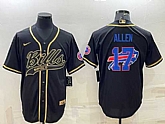 Men's Buffalo Bills #17 Josh Allen Black Gold Team Big Logo With Patch Cool Base Stitched Baseball Jersey,baseball caps,new era cap wholesale,wholesale hats