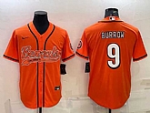 Men's Cincinnati Bengals #9 Joe Burrow Orange With Patch Cool Base Stitched Baseball Jersey,baseball caps,new era cap wholesale,wholesale hats