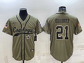 Men's Dallas Cowboys #21 Ezekiel Elliott 2022 Olive Salute to Service Cool Base Stitched Baseball Jersey,baseball caps,new era cap wholesale,wholesale hats