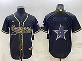 Men's Dallas Cowboys #4 Dak Prescott Black Gold Team Big Logo With Patch Cool Base Stitched Baseball Jersey,baseball caps,new era cap wholesale,wholesale hats