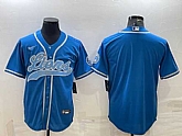 Men's Detroit Lions Blank Blue With Patch Cool Base Stitched Baseball Jersey,baseball caps,new era cap wholesale,wholesale hats