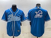 Men's Detroit Lions Blue Team Big Logo With Patch Cool Base Stitched Baseball Jersey,baseball caps,new era cap wholesale,wholesale hats