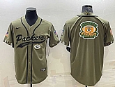 Men's Green Bay Packers Olive Salute to Service Team Big Logo Cool Base Stitched Baseball Jersey,baseball caps,new era cap wholesale,wholesale hats