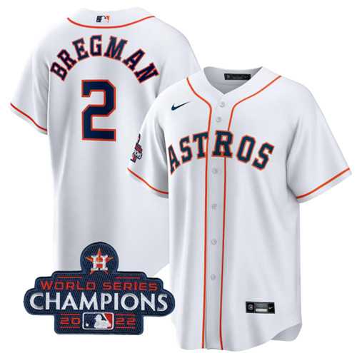 Men's Houston Astros #2 Alex Bregman White 2022 World Series Champions Home Stitched Baseball Jersey