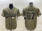 Men's Kansas City Chiefs #87 Travis Kelce 2022 Olive Salute to Service Cool Base Stitched Baseball Jersey,baseball caps,new era cap wholesale,wholesale hats