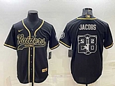 Men's Las Vegas Raiders #28 Josh Jacobs Black Gold Team Big Logo With Patch Cool Base Stitched Baseball Jersey,baseball caps,new era cap wholesale,wholesale hats