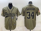 Men's Las Vegas Raiders #34 Bo Jackson 2022 Olive Salute to Service Cool Base Stitched Baseball Jersey,baseball caps,new era cap wholesale,wholesale hats