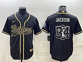 Men's Las Vegas Raiders #34 Bo Jackson Black Gold Team Big Logo With Patch Cool Base Stitched Baseball Jersey,baseball caps,new era cap wholesale,wholesale hats