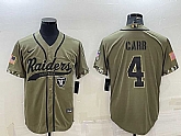Men's Las Vegas Raiders #4 Derek Carr 2022 Olive Salute to Service Cool Base Stitched Baseball Jersey,baseball caps,new era cap wholesale,wholesale hats