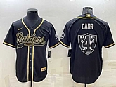 Men's Las Vegas Raiders #4 Derek Carr Black Gold Team Big Logo With Patch Cool Base Stitched Baseball Jersey,baseball caps,new era cap wholesale,wholesale hats