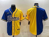 Men's Los Angeles Rams Blank Royal Yellow Split With Patch Cool Base Stitched Baseball Jersey,baseball caps,new era cap wholesale,wholesale hats